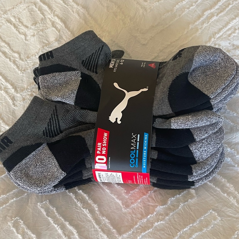 Puma Men's Athletic No Show Socks - Gray and Black